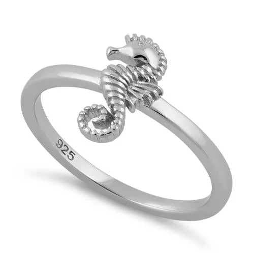 Ladies engraved ring-Sterling Silver Seahorse Ring