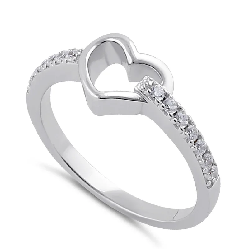 Ladies antique style ring-Sterling Silver Clear CZ Heart Design Ring