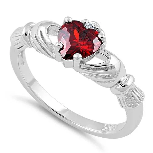 Ladies engagement ring set-Sterling Silver Claddagh Garnet CZ Ring