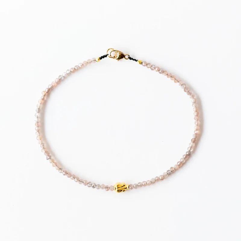 Ladies simple bangles-Margaret Solow | Chocolate Moonstone Beaded Bracelet with Gold Bead