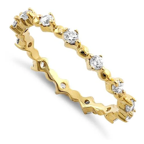 Ladies gold eternity ring-Gold Plated Sterling Silver Eternity Thin CZ Ring