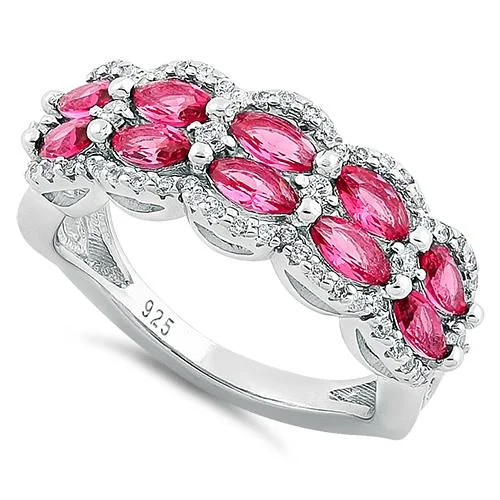 Ladies rose gold engagement ring-Sterling Silver Decorative Marquise & Round Cut Ruby CZ Ring