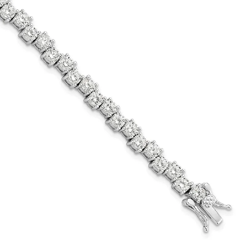 Ladies engraved bangle bracelet-925 Sterling Silver Rhodium-plated 4mm Cubic Zirconia Bracelet, 7.5" (W-3.94mm)