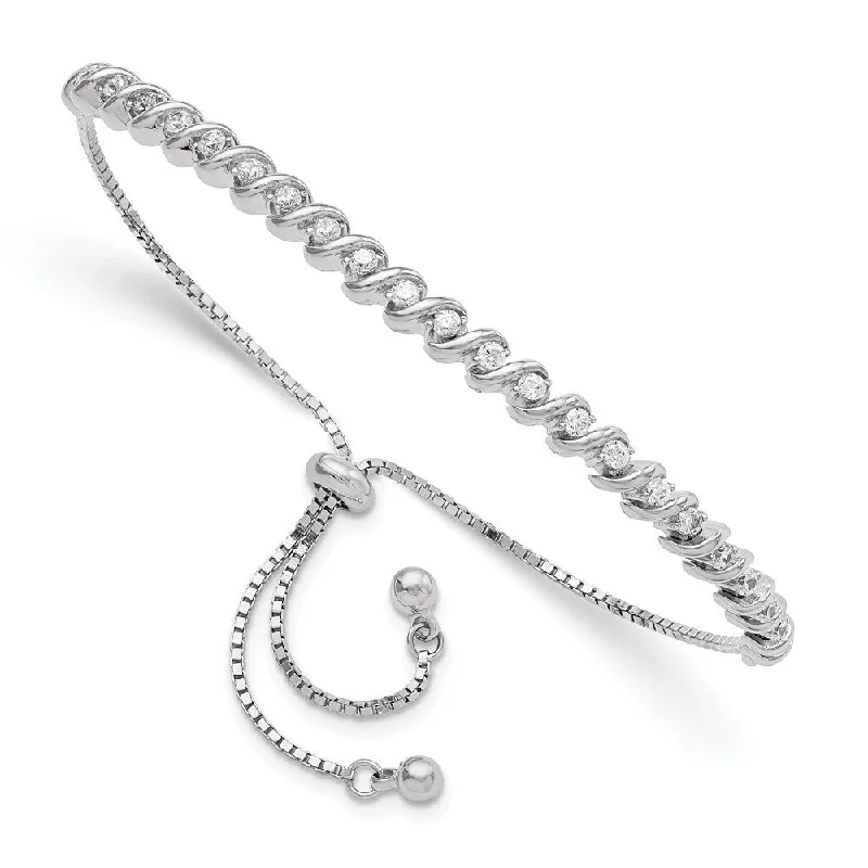 Ladies diamond bracelet-925 Sterling Silver Rhodium-plated Cubic Zirconia 4.28mm Adjustable Bracelet