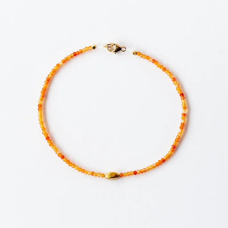 Ladies elegant gold bracelet-Margaret Solow | Carnelian Beaded Bracelet with Gold Bead