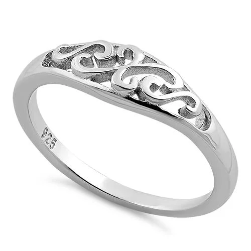 Ladies modern gold ring-Sterling Silver Vines Top Ring