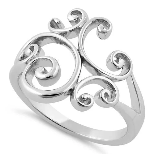 Ladies round diamond ring-Sterling Silver Swirl Ring