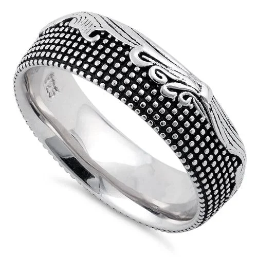 Ladies engagement ring with matching band-Sterling Silver Waves and Dots Ring