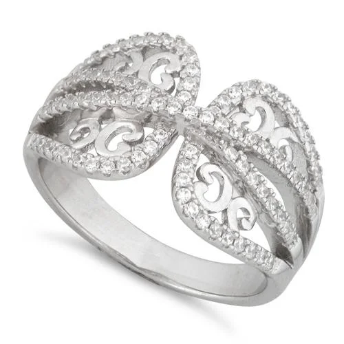 Ladies stackable ring-Sterling Silver Butterfly Wings Pave CZ Ring