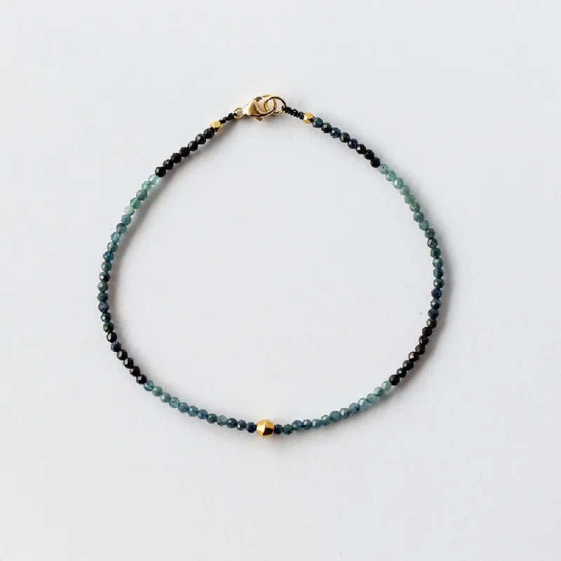 Ladies stylish bangle bracelet-Margaret Solow | Blue Tourmaline Beaded Bracelet with Gold Bead