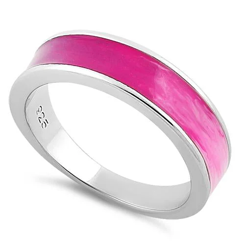 Ladies round diamond ring-Sterling Silver Pink Spectrum Enamel Ring