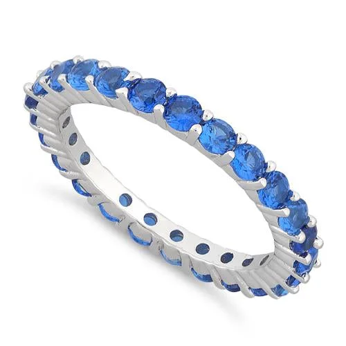 Ladies adjustable ring-Sterling Silver Eternity Blue Sapphire CZ Ring