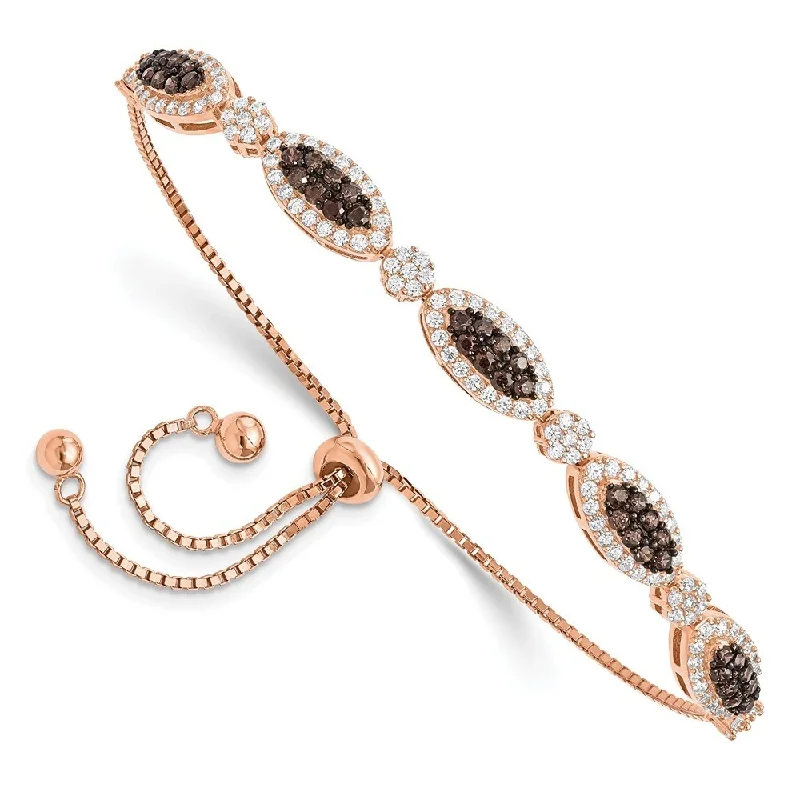 Ladies rose gold bracelet-925 Sterling Silver Rose-tone Black Rhodium-plated Cubic Zirconia Fancy Adjustable Bracelet