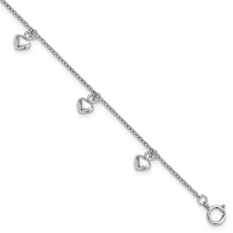 Ladies gemstone charm bracelet-925 Sterling Silver Rhodium Plated Child's Heart Bracelet, 5.75"