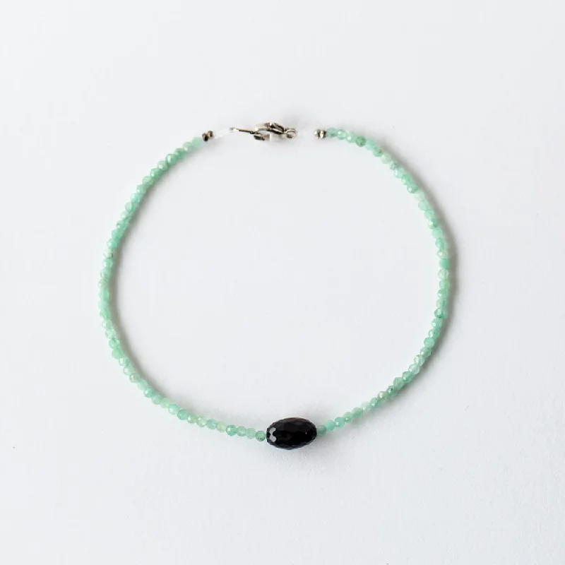 Ladies silver stackable bangles-Margaret Solow | Emerald Beaded Bracelet with Black Opal Bead