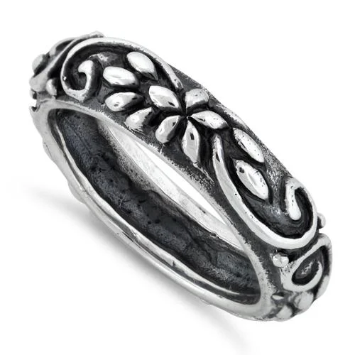 Ladies luxury diamond ring-Sterling Silver Oxidized Ornaments Ring