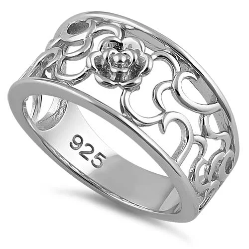 Ladies antique style ring-Sterling Silver Center Flower Ring