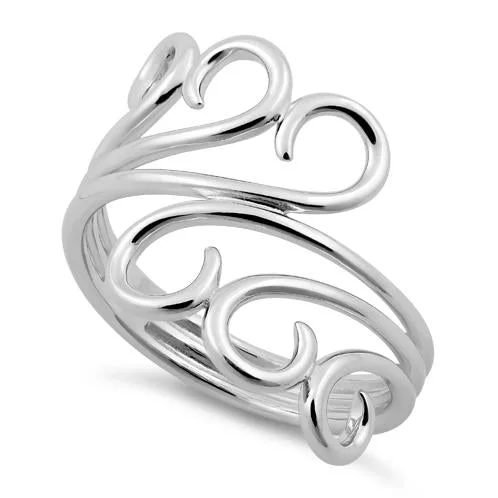 Ladies statement ring-Sterling Silver Triple Twin Swirl Ring