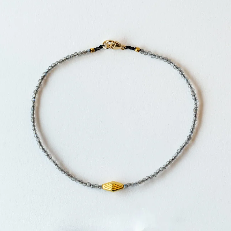 Ladies bold bangle bracelet-Margaret Solow | Labradorite Bracelet with Gold Bead