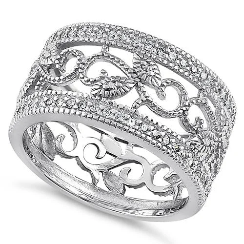 Ladies wedding ring set with diamonds-Sterling Silver Vine Cage Pave CZ Ring