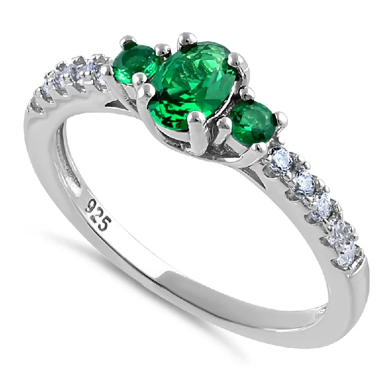 Ladies gold wedding ring-Sterling Silver Enchanted Oval Green CZ Ring