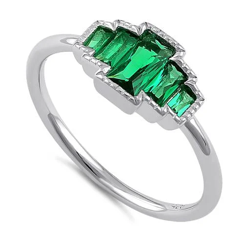 Ladies luxury gold ring-Sterling Silver Five Radiant Cut Emerald CZ Ring