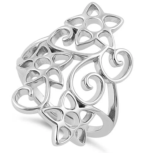 Ladies statement ring-Sterling Silver Summer Flowers Ring