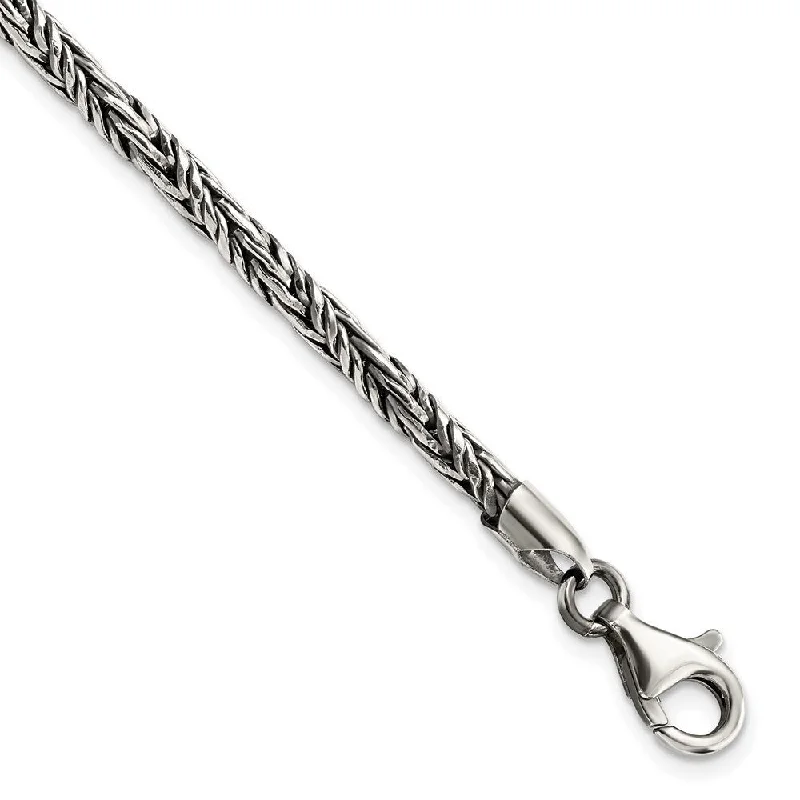 Ladies gold bracelet-925 Sterling Silver Antiqued Rope Bracelet, 8" (W-3.55mm)