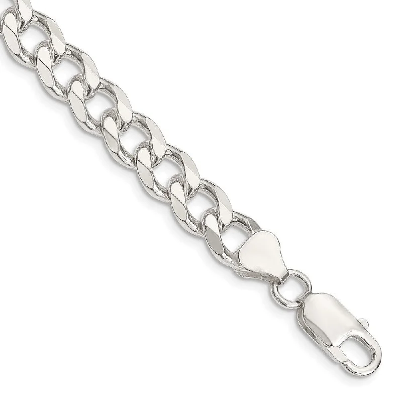 Ladies sterling silver bracelet-925 Sterling Silver 8mm Curb Chain Bracelet, 9"